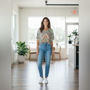 Festival Liquid Knit Colorful Tunic Top Womens 2X Party No Wrinkle Studded Comfy